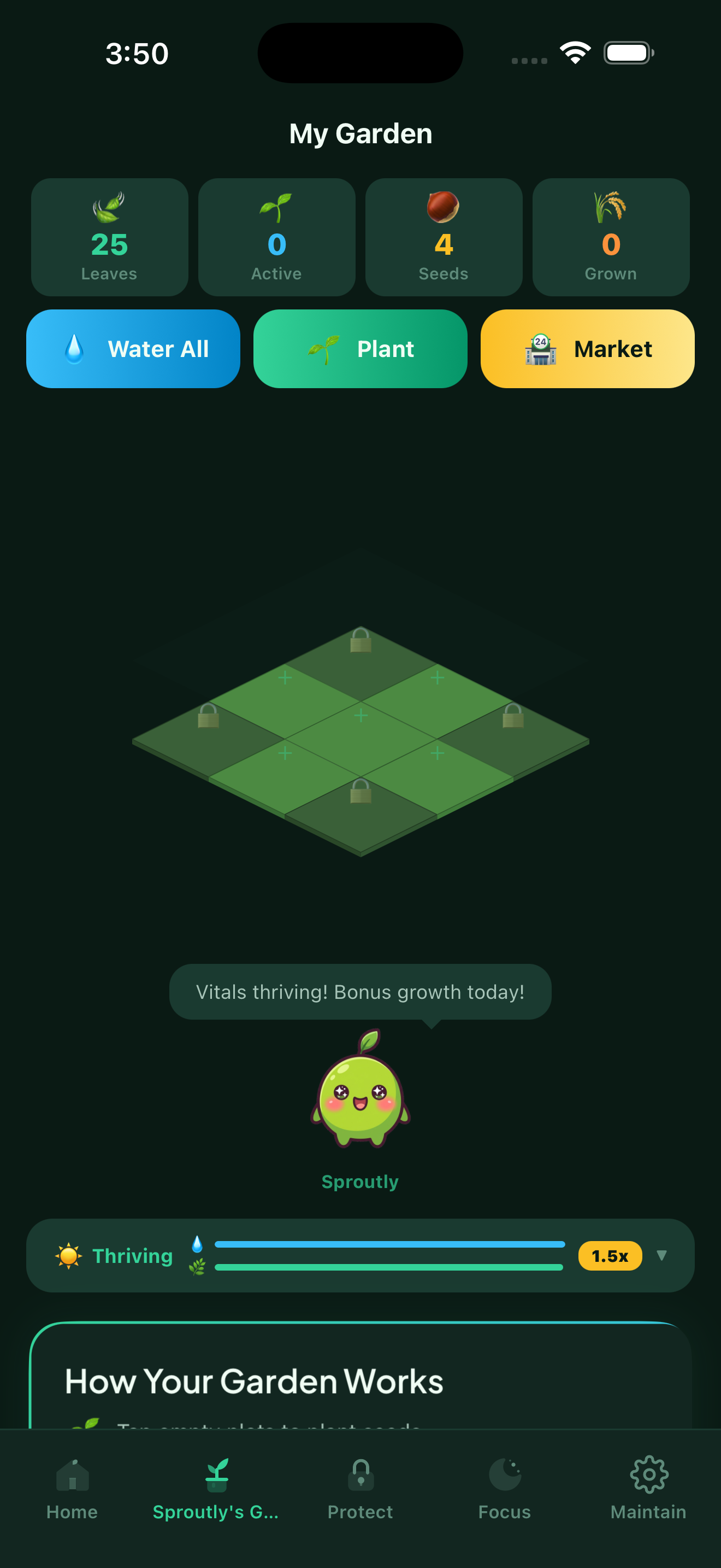 My Garden tab with plants